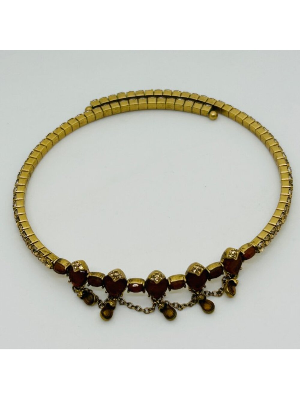 Liz Claiborne Choker Necklace Gold Tone Brown Resin Bead Dangle Wire Vintage - Picture 9 of 10